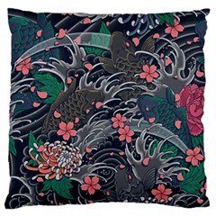 Japanese Wave Koi Illustration Seamless Pattern Standard Premium Plush Fleece Cushion Case (one Side) by Bedest