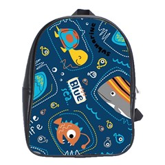 Seamless Pattern Vector Submarine With Sea Animals Cartoon School Bag (xl)