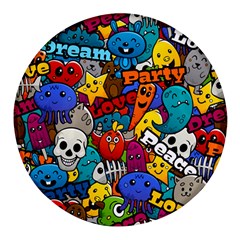 Graffiti Characters Seamless Pattern Round Glass Fridge Magnet (4 Pack) by Bedest