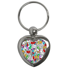 Graffity Characters Seamless Pattern Art Key Chain (heart) by Bedest