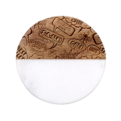 Comic Bubbles Seamless Pattern Classic Marble Wood Coaster (round) 