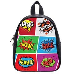 Pop Art Comic Vector Speech Cartoon Bubbles Popart Style With Humor Text Boom Bang Bubbling Expressi School Bag (small) by Bedest