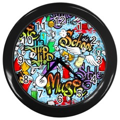 Graffiti Characters Seamless Patterns Wall Clock (black) by Bedest