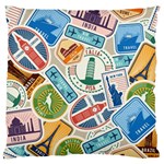 Travel Pattern Immigration Stamps Stickers With Historical Cultural Objects Travelling Visa Immigran Large Cushion Case (Two Sides) Back