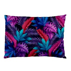 Background With Violet Blue Tropical Leaves Pillow Case