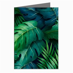 Tropical Green Leaves Background Greeting Cards (pkg Of 8) by Bedest