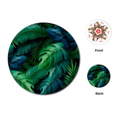 Tropical Green Leaves Background Playing Cards Single Design (round)