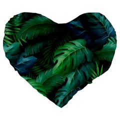 Tropical Green Leaves Background Large 19  Premium Heart Shape Cushions by Bedest