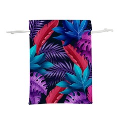Background With Violet Blue Tropical Leaves Lightweight Drawstring Pouch (l)