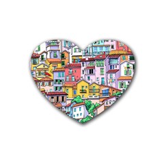 Menton Old Town France Rubber Heart Coaster (4 Pack) by Bedest