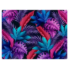 Background With Violet Blue Tropical Leaves Two Sides Premium Plush Fleece Blanket (extra Small)