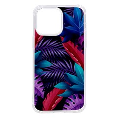 Background With Violet Blue Tropical Leaves Iphone 14 Pro Max Tpu Uv Print Case