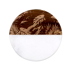 Tropical Green Leaves Background Classic Marble Wood Coaster (round)  by Bedest