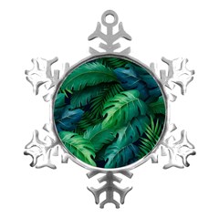 Tropical Green Leaves Background Metal Small Snowflake Ornament by Bedest