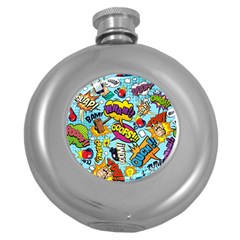 Comic Elements Colorful Seamless Pattern Round Hip Flask (5 Oz)