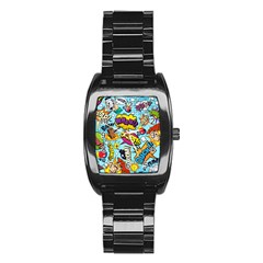 Comic Elements Colorful Seamless Pattern Stainless Steel Barrel Watch by Bedest