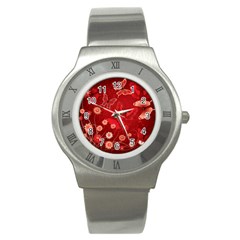 Four Red Butterflies With Flower Illustration Butterfly Flowers Stainless Steel Watch by Pakjumat