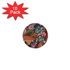 Multicolored Flower Decor Flowers Patterns Leaves Colorful 1  Mini Buttons (10 Pack)  by Pakjumat