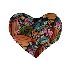 Multicolored Flower Decor Flowers Patterns Leaves Colorful Standard 16  Premium Flano Heart Shape Cushions by Pakjumat