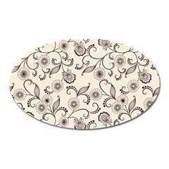 White And Brown Floral Wallpaper Flowers Background Pattern Oval Magnet by Pakjumat