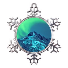 Aurora Borealis Sky Winter Snow Mountains Night Metal Large Snowflake Ornament by Pakjumat