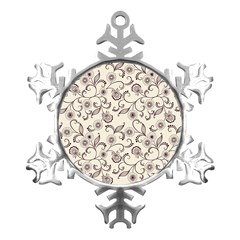 White And Brown Floral Wallpaper Flowers Background Pattern Metal Small Snowflake Ornament by Pakjumat