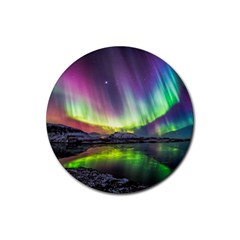 Aurora Borealis Polar Northern Lights Natural Phenomenon North Night Mountains Rubber Round Coaster (4 Pack) by Pakjumat