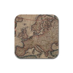 Old Vintage Classic Map Of Europe Rubber Square Coaster (4 Pack) by Pakjumat