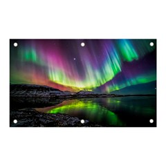 Aurora Borealis Polar Northern Lights Natural Phenomenon North Night Mountains Banner And Sign 5  X 3  by Pakjumat