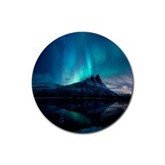 Aurora Borealis Mountain Reflection Rubber Round Coaster (4 Pack) by Pakjumat