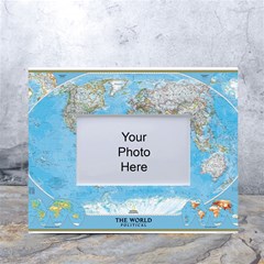 Blue White And Green World Map National Geographic White Tabletop Photo Frame 4 x6  by Pakjumat