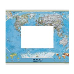 Blue White And Green World Map National Geographic White Wall Photo Frame 5  X 7 