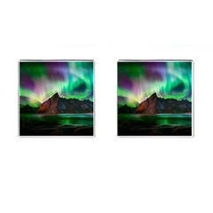Aurora Borealis Nature Sky Light Cufflinks (square) by Pakjumat