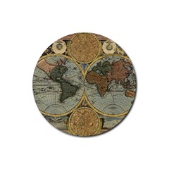 Vintage World Map Travel Geography Rubber Round Coaster (4 Pack) by Pakjumat