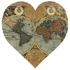 Vintage World Map Travel Geography Wooden Puzzle Heart by Pakjumat