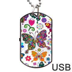 Butterflies Abstract Colorful Floral Flowers Vector Dog Tag Usb Flash (one Side) by Pakjumat