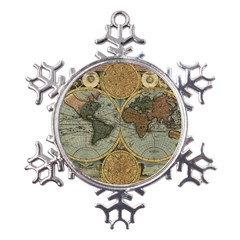 Vintage World Map Travel Geography Metal Large Snowflake Ornament by Pakjumat