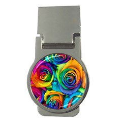 Colorful Roses Bouquet Rainbow Money Clips (round)  by Pakjumat