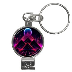 Synthwave City Retrowave Wave Nail Clippers Key Chain by Pakjumat