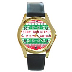 Merry Christmas Ya Filthy Animal Round Gold Metal Watch by Pakjumat