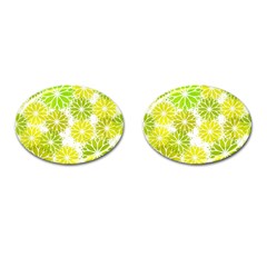 Flowers Green Texture With Pattern Leaves Shape Seamless Cufflinks (oval) by Pakjumat