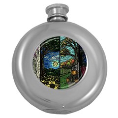 Four Assorted Illustrations Collage Winter Autumn Summer Picture Round Hip Flask (5 Oz) by Pakjumat