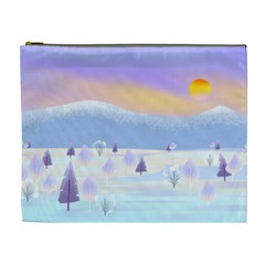 Vector Winter Landscape Sunset Evening Snow Cosmetic Bag (xl)