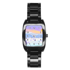 Vector Winter Landscape Sunset Evening Snow Stainless Steel Barrel Watch by Pakjumat