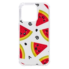 Cute Smiling Watermelon Seamless Pattern White Background Iphone 14 Pro Tpu Uv Print Case by Pakjumat