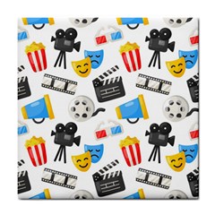 Cinema Icons Pattern Seamless Signs Symbols Collection Icon Tile Coaster by Pakjumat