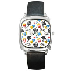 Cinema Icons Pattern Seamless Signs Symbols Collection Icon Square Metal Watch by Pakjumat