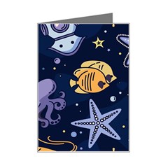 Marine Seamless Pattern Thin Line Memphis Style Mini Greeting Card by Pakjumat