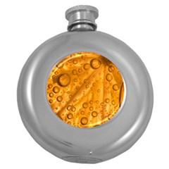 Lime Water Bubbles Macro Light Detail Background Round Hip Flask (5 Oz) by Pakjumat