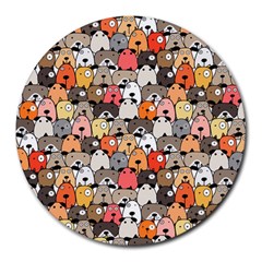 Cute Dog Seamless Pattern Background Round Mousepad by Pakjumat